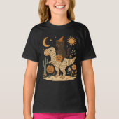 Zwarte kat en mummie T-Rex Halloween Ride T-shirt (Voorkant)