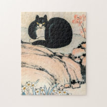 zwarte kat en narcis door Zhu Ling