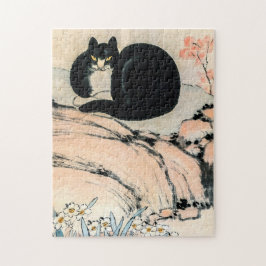  zwarte kat en narcis door Zhu Ling Legpuzzel
