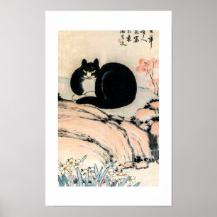 zwarte kat en narcis door Zhu Ling Poster