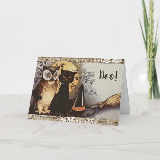 zwarte kat en open halloween-kaart kaart (Voorkant)