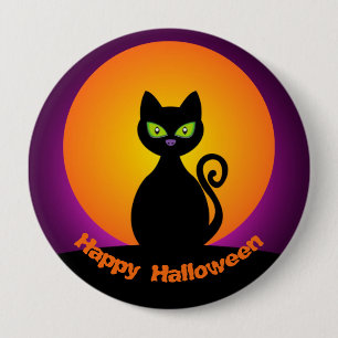 Zwarte kat en Oranje moon Ronde Button 4,0 Cm