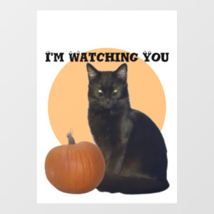 Zwarte kat en Oranje pompoen Ik kijk naar je Raamsticker
