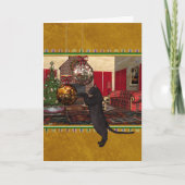 Zwarte Kat en Ornamenten - Vrolijke Kerstmis Feestdagen Kaart (Voorkant)