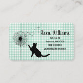 Zwarte kat en paardenbloem op Gingham Visitekaartje (Voorkant)