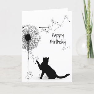 Zwarte Kat en Paardenbloem Verjaardag  Kaart