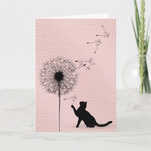 Zwarte kat en paardenbloempluizen verjaardag kaart