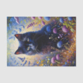 Zwarte kat en Paarse wilde bloemen Decoupage Tissuepapier (Voorkant)