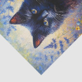 Zwarte kat en Paarse wilde bloemen Decoupage Tissuepapier (Detail)
