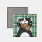 Zwarte kat en peperkoek sneeuwmanmagneet magneet (Voorkant / Achterkant)