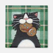 Zwarte kat en peperkoek sneeuwmanmagneet magneet (Voorkant)