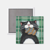 Zwarte kat en peperkoek Xmas Boom Magnet (Voorkant / Achterkant)