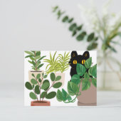 Zwarte kat en Planten briefkaart (Staand voorkant)