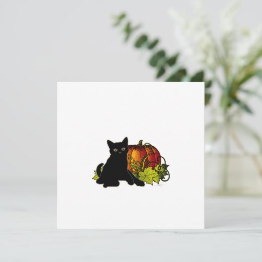Zwarte kat en pompoen (Staand voorkant)