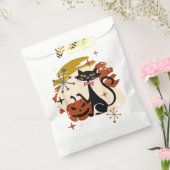 Zwarte Kat en Pompoen Atomic Retro Halloween T-Shi Bedankzakje (Gezegeld)