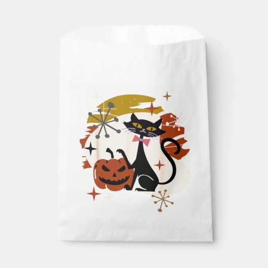 Zwarte Kat en Pompoen Atomic Retro Halloween T-Shi Bedankzakje (Voorkant)