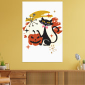 Zwarte Kat en Pompoen Atomic Retro Halloween T-Shi Canvas Afdruk (Insitu (Woonkamer))