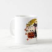 Zwarte Kat en Pompoen Atomic Retro Halloween T-Shi Koffiemok (Voorkant links)