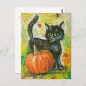 Zwarte kat en pompoen briefkaart (Voorkant / Achterkant)