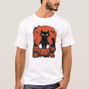 Zwarte Kat en Pompoen � Enge Halloween Magie Cla T-shirt