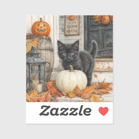 Zwarte Kat en Pompoen Farmhouse Halloween Sticker (Vel)