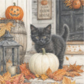 Zwarte Kat en Pompoen Farmhouse Halloween Sticker (Voorkant)