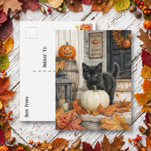 Zwarte Kat en Pompoen   Gelukkig Halloween  Briefkaart