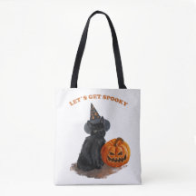 Zwarte kat en pompoen Halloween Canvas tas
