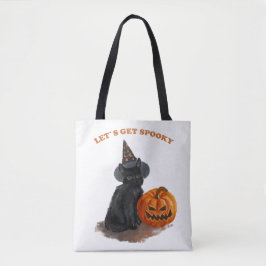 Zwarte kat en pompoen Halloween Canvas tas