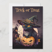 Zwarte Kat en Pompoen Halloween Feest Uitnodiging (Voorkant)