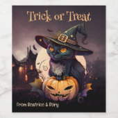 Zwarte Kat en Pompoen Halloween Feestuitnodiging Wijn Etiket (Enkel label)