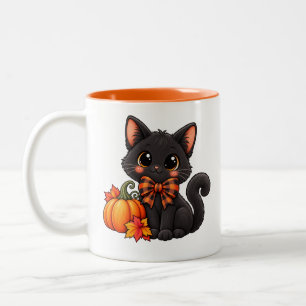 Zwarte kat en pompoen Halloween koffiemok Tweekleurige Koffiemok