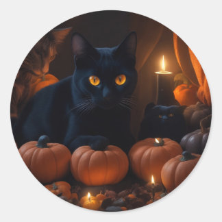 Zwarte kat en pompoen Halloween liefhebbers Ronde Sticker