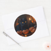 Zwarte kat en pompoen Halloween liefhebbers Ronde Sticker (Envelop)