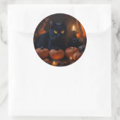 Zwarte kat en pompoen Halloween liefhebbers Ronde Sticker (Tas)