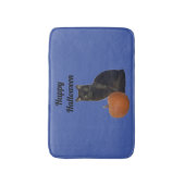 Zwarte kat en pompoen Happy Halloween Blue Badmat (Voorkant Verticaal)