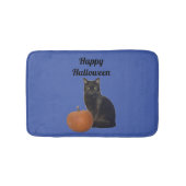 Zwarte kat en pompoen Happy Halloween Blue Badmat (Voorkant)