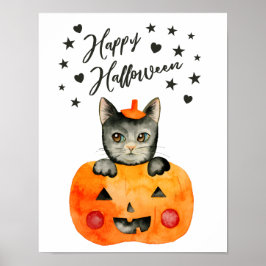 Zwarte kat en pompoen | Happy Halloween Poster