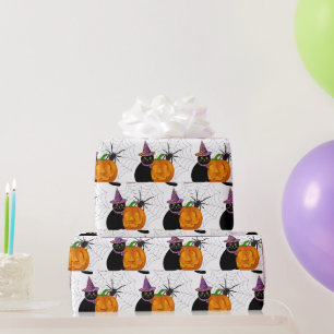Zwarte kat en pompoen patroon ambachtelijk werk vo cadeaupapier