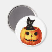  zwarte kat en pompoen ronde magneet (Voorkant / Achterkant)