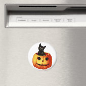  zwarte kat en pompoen ronde magneet (Insitu (Vaatwasser))