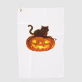 Zwarte kat en pompoen - Spooky Halloween Magic Cla Golfhanddoek (Voorkant)