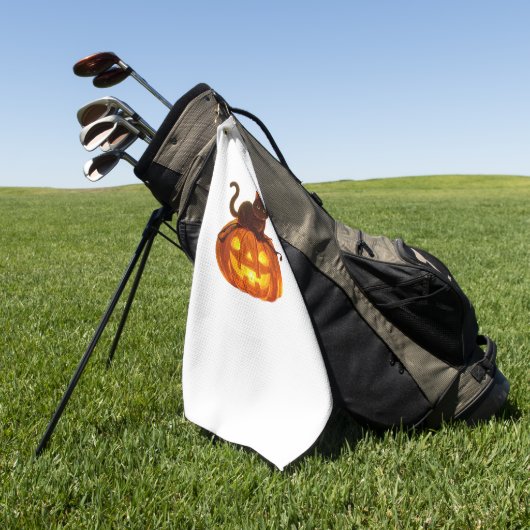 Zwarte kat en pompoen - Spooky Halloween Magic Cla Golfhanddoek (Groen)