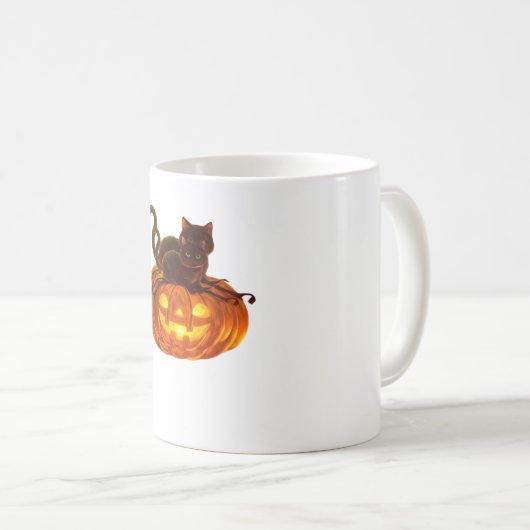 Zwarte kat en pompoen - Spooky Halloween Magic Cla Koffiemok (Voorkant rechts)