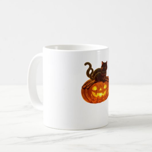 Zwarte kat en pompoen - Spooky Halloween Magic Cla Koffiemok (Voorkant links)