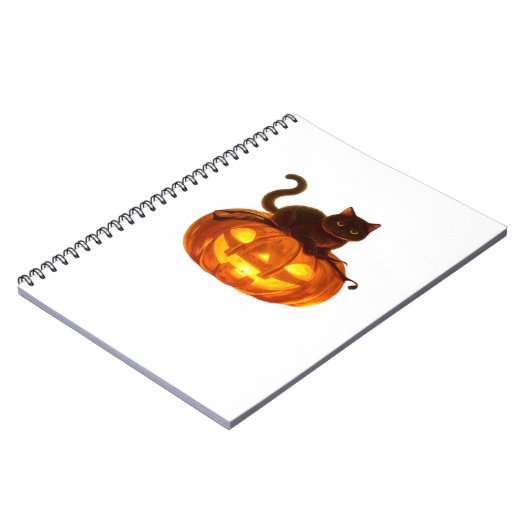 Zwarte kat en pompoen - Spooky Halloween Magic Cla Notitieboek (Linkerzijde)