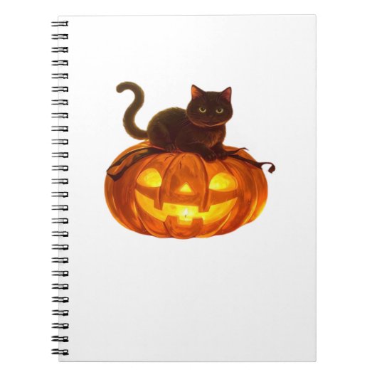 Zwarte kat en pompoen - Spooky Halloween Magic Cla Notitieboek (Voorkant)