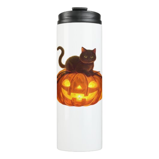 Zwarte kat en pompoen - Spooky Halloween Magic Cla Thermosbeker (Voorkant)