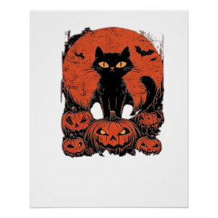 Zwarte Kat en Pompoen � Spooky Halloween Magie Cla Perfect Poster