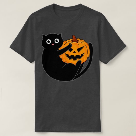 Zwarte kat en pompoen t-shirt (Design voorkant)